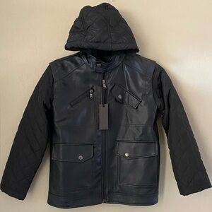 Young Mens Black Hooded Leather Jacket